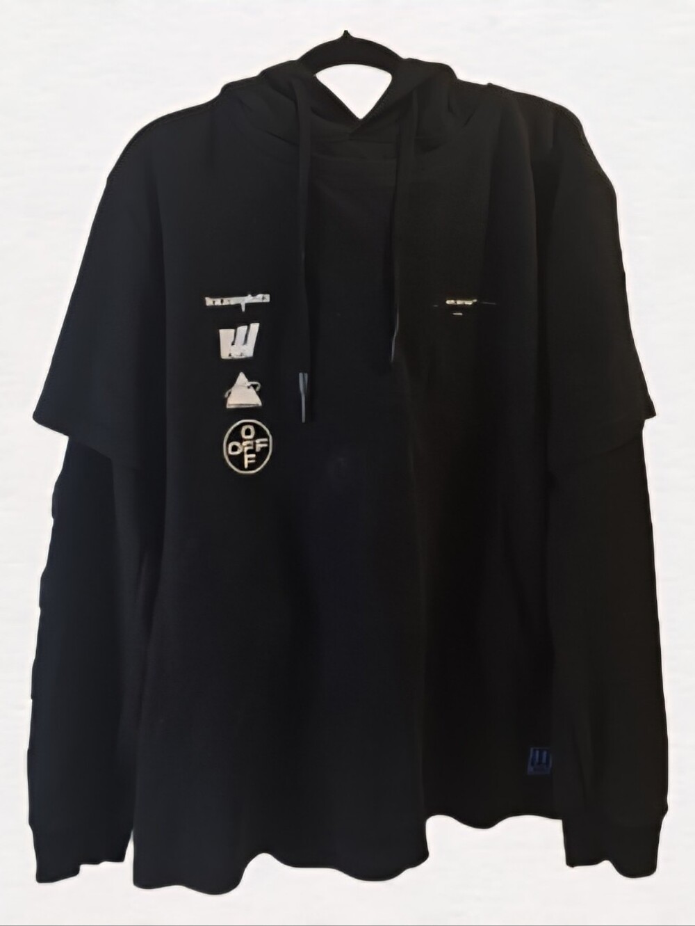 Black Graphic Hoodie-Style Long Sleeve Sweater